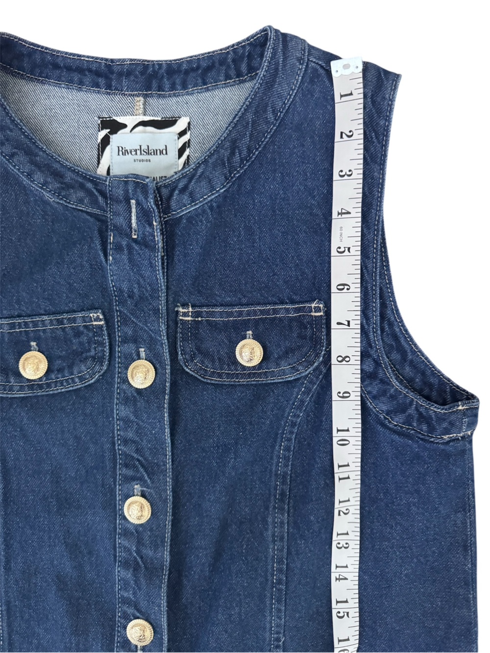 River Island Denim Button-Front Mini Dress Dark Wash Mod Style Size 6 - Picture 10 of 13
